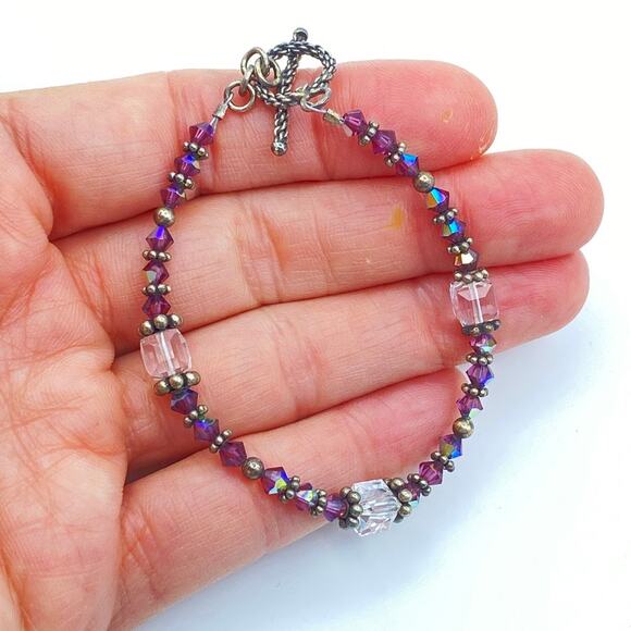 Vintage AB Faceted Crystal Bead Earrings Bracelet Sterling Silver Toggle - Picture 5 of 11